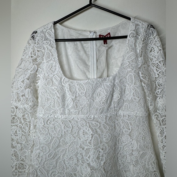 NWT STAUD Beth White Floral Guipure Lace Retro Flare Sleeve Square Neck Dress 4 - Picture 6 of 17